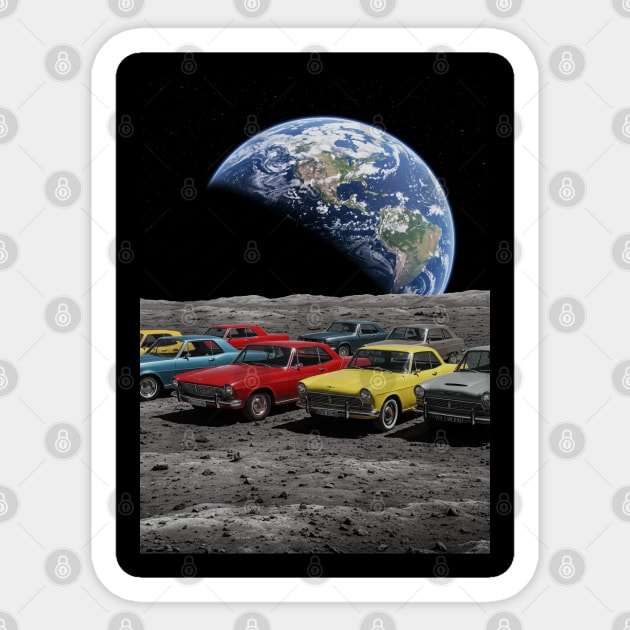 Cars on the Moon Sticker by Megadorim